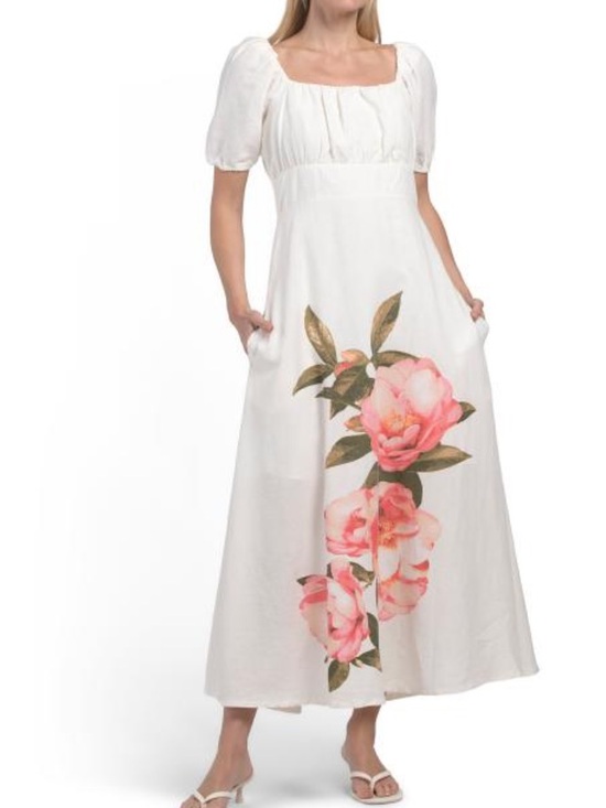 Cynthia Rowley Dresses & Skirts - Cynthia ROWLEY White Floral Maxi Dress with Pink Rose Print